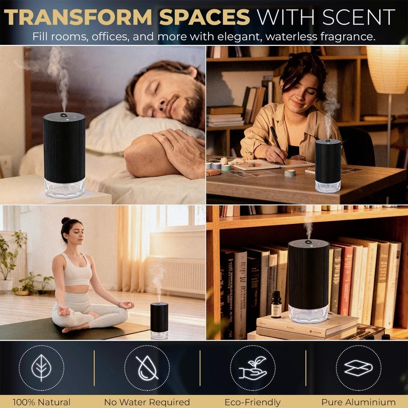 Waterless Essential Oil Car Diffuser with Color LED Voice Ambient