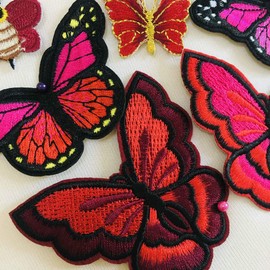 10 Piece Butterfly Embroidery Applique Patch Iron on Cotton Applique Butterfly Patch (Red, Style A)