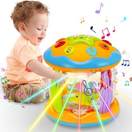 ROHSCE Baby Toys 6 to 12 Months - Musical Rotating Light Up Infant Toys, Early Learning Toys Baby Crawling Drum Toy, Tummy Time Educational Sensory Baby Girl Gifts for Toddlers 1 2 3 Years Old
