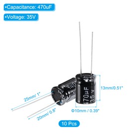 PATIKIL 35V 470uF Electrolytic Capacitors, 10Pcs 10x13mm Aluminum High Frequency Electrolytic Capacitors for TV, LCD Monitor, Refrigerator, Circuit Boards, Black