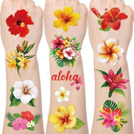 Yoyuspy Tropical Flower Temporary Tattoos - 200+ Hawaiian Party Decorations Favors Tropical Party Supplies Aloha Hibiscus Plumeria Hawaii Floral Tattoo Stickers Gifts for Kids Adults Prizes Rewards