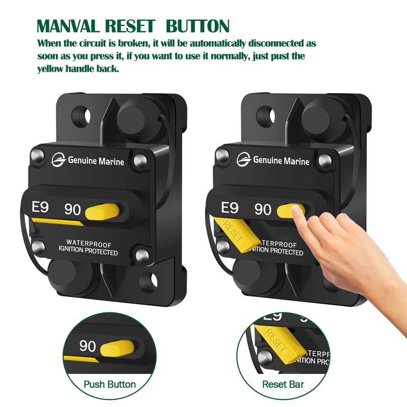 LENKRAD 90 Amp Marine Circuit Breaker Resettable 90A with Manual