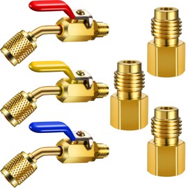 Mudder 6 Pieces Air Conditioning Refrigerant Angled Compact Ball Valve 1/4 Inch for R410A R134A R12 R22 HVAC and R12 R22 to R134A Adapters 6015 R134A Refrigerant Tank Adapter 6014 Vacuum Pump Adapter