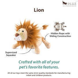 P.L.A.Y. Cute Plush Dog Toys - Big Five of Africa Safari Animal Themed Durable Squeaker Chew Toy, Great for Puppies & Small, Medium, Large Dogs - Machine Washable, Recycled Materials (Lion)