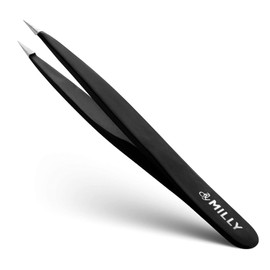 Points ByMilly Tweezers, 100% Stainless Steel, Precision, Professional Specifications, Long Selling Product, For Eyebrows, Unwanted Hair, Eyelashes, Non-Stress Hair Removal, For Nails, Men's, Women's, Black