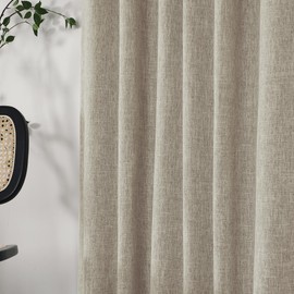 INLINAS 52 x 84 Inch Linen Bamboo Knots Texture Blackout Curtains - 100% Light Blocking, Noise Beigeucing Triple Layer Fabric Back Tab and Rod Pocket for Bedroom, Set of 2, Beige