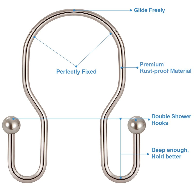 24 Pack Double Shower Curtain Hooks Rings, TENOVEL Double Sided