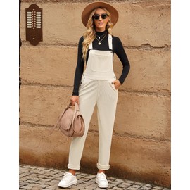luvamia Corduroy Overalls for Women Adjustable Straps Fashion Bib Baggy Overalls Loose Overalls For Women Casual Vanilla White Overalls Size Small Fits Size 4 / Size 6