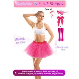 4 Pcs Accessories for Women Tutu for Women Adults 3 Layers Tulle Tutu with Hair Bow Heart Sunglasses Knee High Socks (Hot Pink)