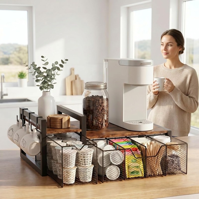 Coffee Station Organizer for Countertop, Coffee Bar Holder for Pods