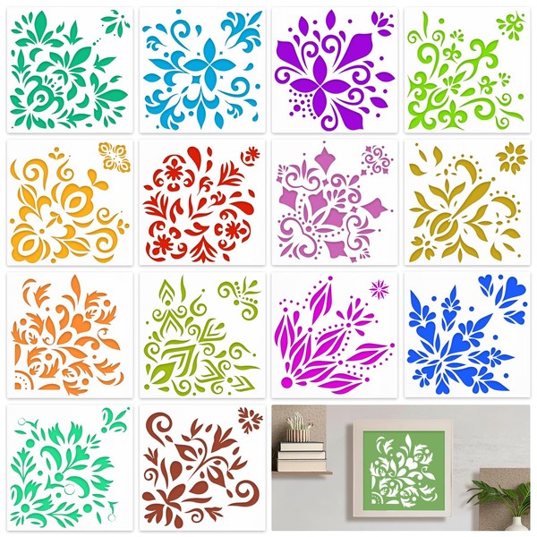 14 Pcs Diwali Rangoli Stencils 11"x11", Reusable Large Mandala Painting