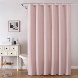 OVZME OVZME Extra Long Shower Curtain Set- 96 Inch Long Waffle Weave Heavy Duty Fabric Shower Curtains for Bathroom, Luxury Heavy Duty Thick Cloth Shower Curtain with 12 Plastic Hooks, 72x96, Blush Pink