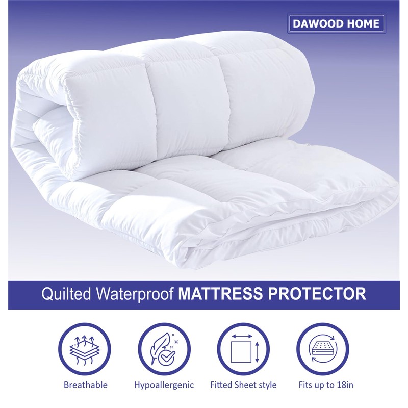 Dawood Home Quilted Waterproof Double Mattress Protector, Noiseless & Hypoallergenic