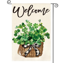 AVOIN colorlife St Patricks Day Garden Flag 12x18 Inch Double Sided Outside, Lucky Shamrocks Clovers Welcome Yard Outdoor Decoration