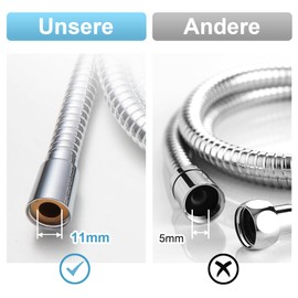 OFFO Shower Hose, Shower Hose 1.6 m with Twist Protection, 11 mm Bore, High Pressure Shower Hose, Stainless Steel Replacement High Pressure Shower Hose, Universal, Leak-proof and Kink Protection,