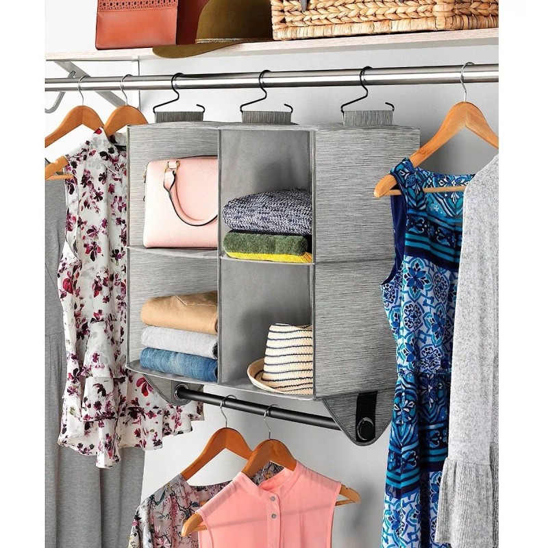 WM Organizador Colgante Closet Armario 4 Cubos Y Barra Metalica