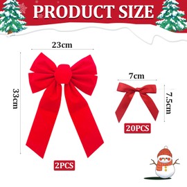 2 x large gift bow, large bow, gift, large red bow, no assembly for wreath, door and Christmas, ideal for wedding, birthday, fireplace and front door with 20 small red bows