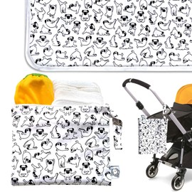 Flock - Cambiador de pañales para bebé con bolsa de almacenamiento (110 cm x 72,9 cm), lavable, reutilizable, a prueba de fugas, tapete de viaje, cambiador de colchón, funda de cama, para perros