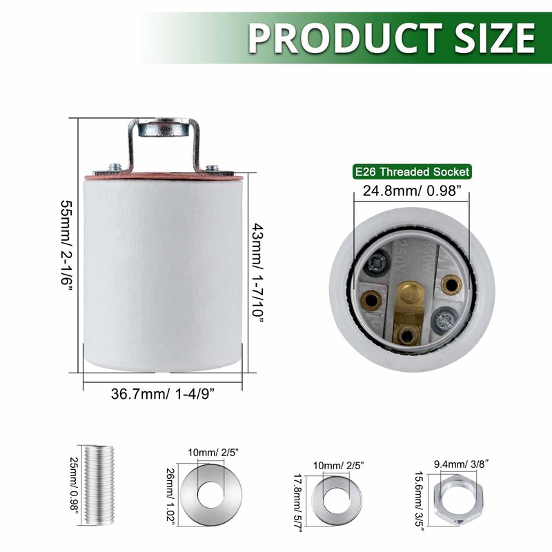 E26 Light Socket,Standard Medimun Screw Bulb Socket Lamp Holder,Porcelain Light