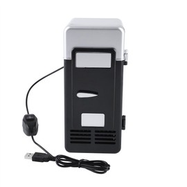 Mini USB Fridge, LED Mini USB Refrigerator USB Refrigerator Drinks Beverage Refrigerator and Heater, Mini Fridge for Car, Office and Home(Black)