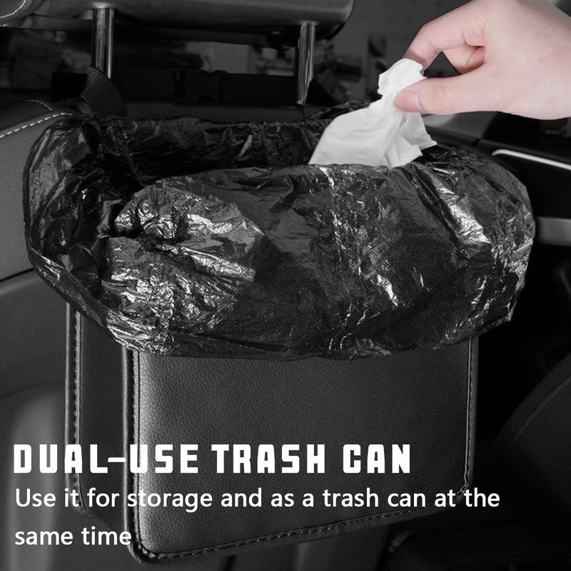 JNNJ Leather Car Bin, Hanging Car Bin with Foldable and