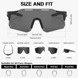 HTRTRR Unisex Sports Sunglasses UV400 Protection, Bicycle Outdoor Golf Baseball Glasses, Frameless Lightweight Design Blue/Grey (150 mm Lenses, PC Frame, 30 g) (Grey Lenses)