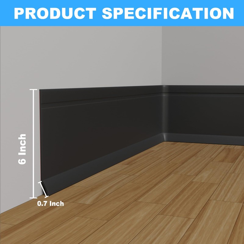 Duzzy Flexible Baseboard Trim, 6 Inch(H) x 20 Feet(L) Peel