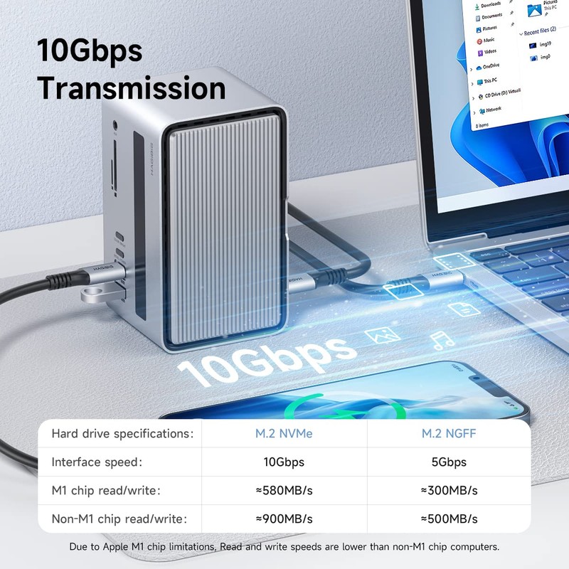 Hagibis USB C Docking Station with M.2 NVMe/SATA SSD Enclosure