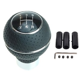 Universal Gear Knob Round with Chrome Ring - Black with 3 Adapters - 5 Gears