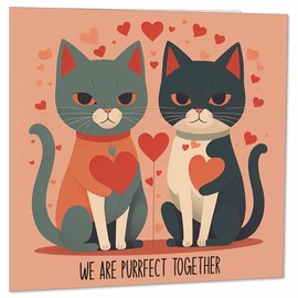 Anniversary Card - Purrfect Together - Cute Funny Cats Romantic Valentines Card for boyfriend Girlfriend Husband Wife Couples Partner 145 x 145mm
