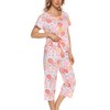 ENJOYNIGHT Women's Cotton Pajamas Set Short Sleeve Top with Capri