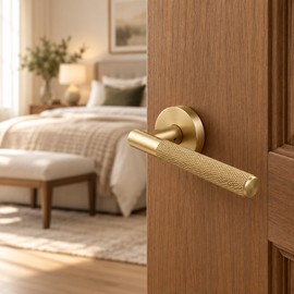 Privacy Door Lever for Bedroom & Bathroom – Reversible Keyless Knurled Handle for 35–45 mm Interior Doors