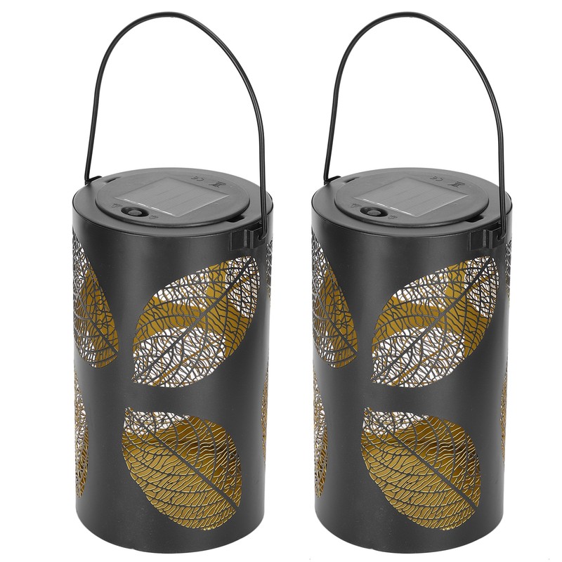 2Pcs Solar Hanging Lamp Wrought Iron Hollow LED Light for