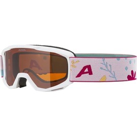 ALPINA Piney Anti-Fog, Extremely Robust and Shatterproof Ski Goggles with 100% UV Protection for Children, Matte White Flower, One Size