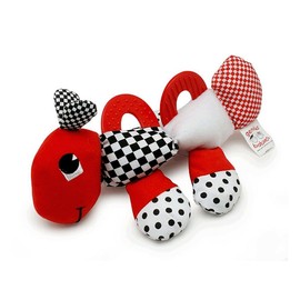 Genius Baby Toys Since 1998 | 9" Adorable Caterpillar Teether, Teething and Sensory Toy in Black, White and Red