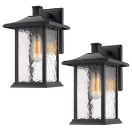 Beionxii Outdoor Wall Lights, Set of 2 Exterior Wall Mount Sconce Porch Light Sand Textured Black Die-cast Aluminum with Water Glass (8"W x 13.5"H) - A272W-2PK