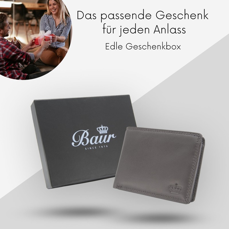 Baur Men's Genuine Leather Wallet with RFID Protection, Landscape Format,
