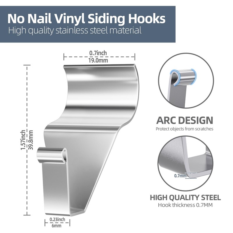 Antimbee Heavy-Duty Stainless Steel Siding Hooks,30 Pack No Hole Siding