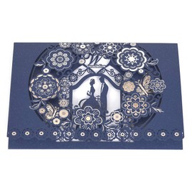 Jofanza 50PCS Laser Cut Floral Wedding Invitations with Butterfly and Envelopes 5" x 7.2" Navy Blue Butterfly Invites Cards for Wedding Engagement Anniversary