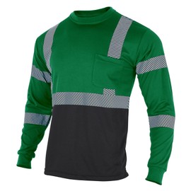 VENDACE Safety Reflective High Visibility Long Sleeve Shirts ANSI Class 1 Hi Vis Construction Work T Shirts for Men(Green,L)
