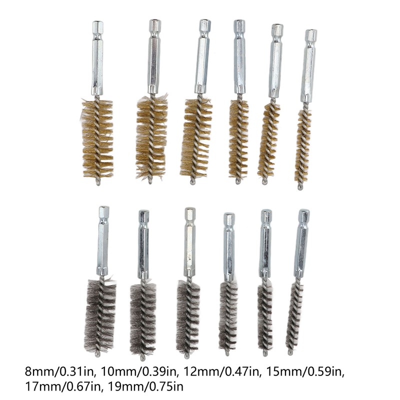 12PCS Bore Brush Copper and Iron 304 Stainless Steel Bristles