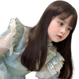 KIDS Wig, For Kids, Wig, Semi-Long, Straight Bangs, For Girls, Children, All-Full Wig, Fluffy, Cute, Girl Wig, Lightweight, Costume, For Recitals, Birthday Parties, Hair Exchange, Costume (With Net)
