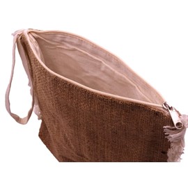 Bali Papaya Ethnic Vintage Handmade Lined Bohemian Women Eco Natural Leaf Blue Jute Wash Bag, brown