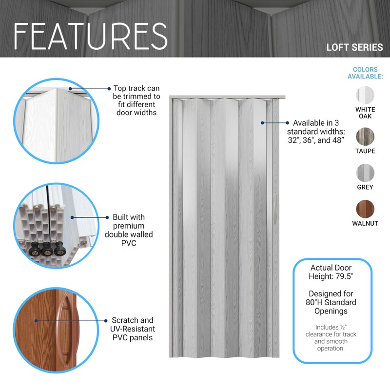 48" W Premium Foldable Accordion Doors, Double Walled Heavy Duty