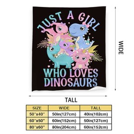 Just A Girl Who Loves Dinosaurs Blanket Cute Dinosaurs Decor Throw Blanket Gifts for Girls Super Warm Soft Plush Lightweight Fleece Flannel Blanket Winter Bedding Blanket for Kids Adults Women 40"x50"
