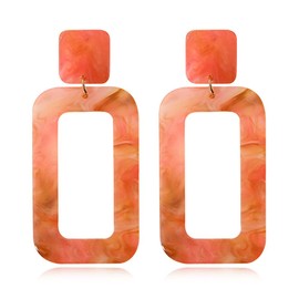 DIYANMMY Retro Simple Acrylic Geometric Square Hollow Earrings for Women White Statement Drop Earring (Orange Color Earrings)