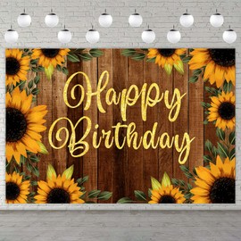 Sunflower Happy Birthday Rustic Wood Banner Backdrop Sunflowers Flowers Fall Theme Party Decor Decorations for Autumn Holiday Festival Girls Boys 1st Birthday Party Baby Shower Supplies Background