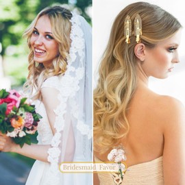 No Bend Hair Clips 6PCS 8PCS 10PCS Bridesmaid Proposal Gifts, Bridesmaid Gold Glitter Hair Clips, bridal shower cute hairpin Wedding party souvenir decoration gifts (8 Hair Clips)