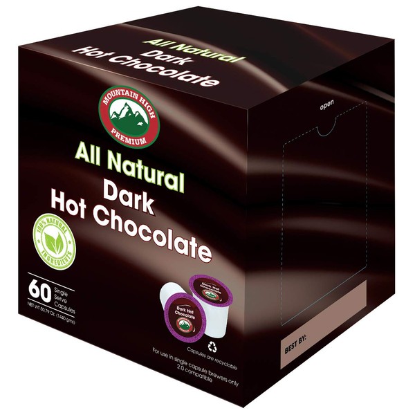 Mountain High All Natural Hot Chocolate K Cups 2.0 Compatible (Dark Chocolate, 60)
