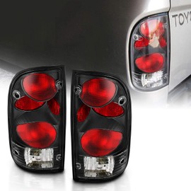 AmeriLite for 1995-2000 Toyota Tacoma Black Replacement Tail Lights Set + Bulb & Harness - Passenger and Driver Side.